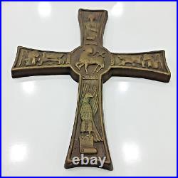 Antique Vintage Rare Unique Brass Cross Holds 5 Symbols