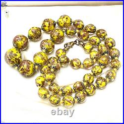 Antique Vintage Rare Yellow Gold Venetian Murano Glass 20 Inch Necklace