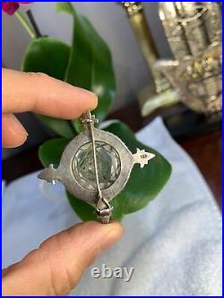 Antique Vintage Sterling 925 Pin Brooch Crystal Etched 8 Point Star RARE Beauty