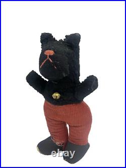 Antique Vintage Toy Stuffed Animal Cute Black Scottie Dog Corduroy Pants Rare