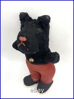 Antique Vintage Toy Stuffed Animal Cute Black Scottie Dog Corduroy Pants Rare