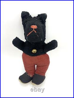 Antique Vintage Toy Stuffed Animal Cute Black Scottie Dog Corduroy Pants Rare