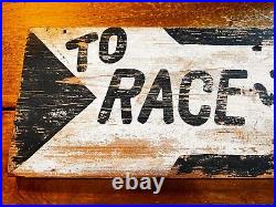 Antique Wooden Race Track Sign Original Vintage Early Auto Car Horse Racing Rare