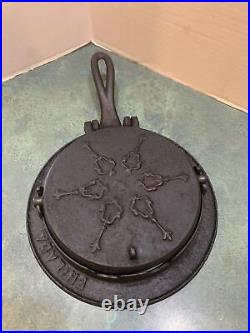 Antique/vintage Philada Cast Iron Waffle Maker With Base Rare 7-8