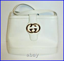 Authentic GUCCI ITALY Vintage White Leather Purse Bag Dust Bag Gold Logo RARE