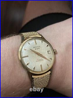 BENRUS 34mm Date Vintage Watch 14K Yellow Gold Gents 39 Jewels Automatic RARE