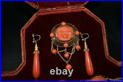 Beautiful Vintage Victorian 22K GOLD & Rare Red Coral Necklace with Earrings