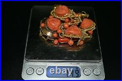 Beautiful Vintage Victorian 22K GOLD & Rare Red Coral Necklace with Earrings