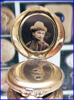 C1890 V Rare Antique Vintage Solid Gold Bespoke Portrait Pocket Watch & Locket