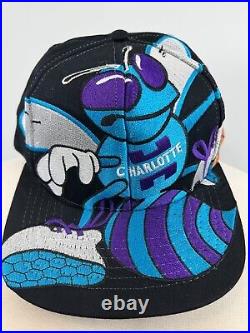Charlotte Hornets Super Rare Vintage Big Logo Snapback Hat Black