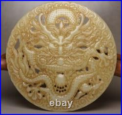 Chinese Vintage Antique Natural Hetian Jade Carved Dragon Statue Collection Rare