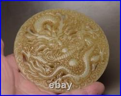 Chinese Vintage Antique Natural Hetian Jade Carved Dragon Statue Collection Rare