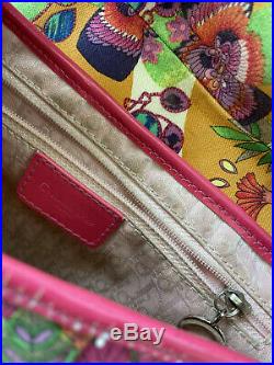 Christian DIOR Vintage Pink Flowers Saddle Bag Printed Canvas Purse Bag RARE