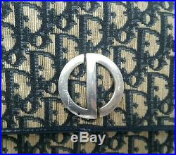 Christian Dior Oblique Trotter CD Navy Canvas Clutch Shoulder Hand Bag Auth Rare