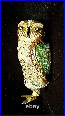 Christopher Radko Night Watch, Owl Clip-on Glass Ornament, 1995, Rare, Vintage