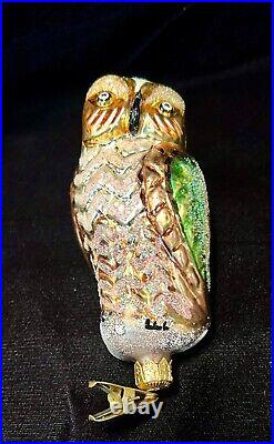 Christopher Radko Night Watch, Owl Clip-on Glass Ornament, 1995, Rare, Vintage