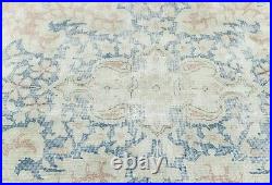 Distressed Floral Rare Antique Muted 9X11 Vintage Oriental Rug Handmade Carpet
