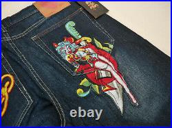 Don Ed Hardy Mermaid Skull Spellout Jeans Vintage Deadstock Rare 40W 32L