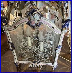 Epic Huge Rare Antique 4 Light Sevres Chandelier Lantern (As Is) Working