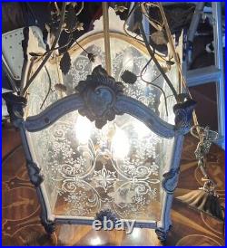 Epic Huge Rare Antique 4 Light Sevres Chandelier Lantern (As Is) Working