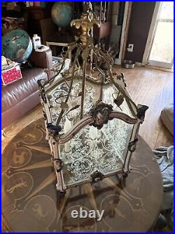 Epic Huge Rare Antique 4 Light Sevres Chandelier Lantern (As Is) Working