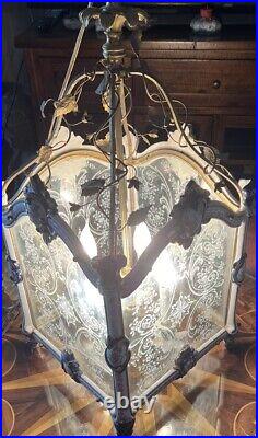 Epic Huge Rare Antique 4 Light Sevres Chandelier Lantern (As Is) Working