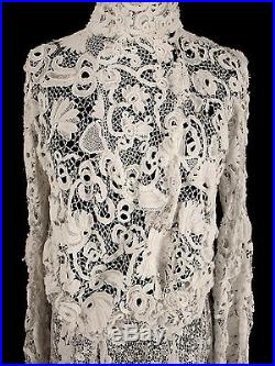 Exceptional Rare French Victorian 1800s Irish Crochet Lace Wedding Dress Sz 4-6