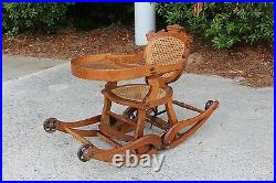 Fantastic Rare Victorian Oak Renaissance Revival Convertible High Chair Rocker