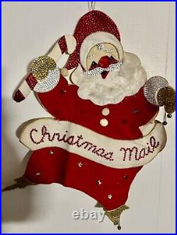 Finished Bucilla Felt Sequin Christmas Santa With Bella Wall Hanging 60's