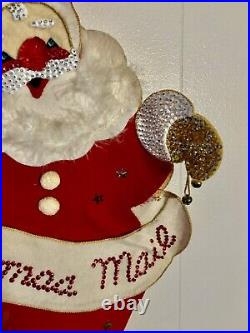 Finished Bucilla Felt Sequin Christmas Santa With Bella Wall Hanging 60's