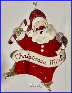 Finished Bucilla Felt Sequin Christmas Santa With Bella Wall Hanging 60's