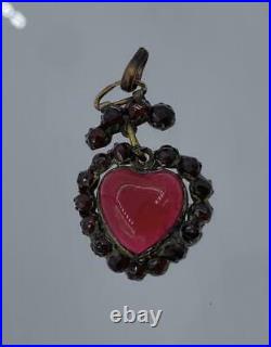Georgian Garnet Heart Pendant Necklace Rare 19th Century