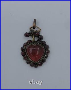 Georgian Garnet Heart Pendant Necklace Rare 19th Century