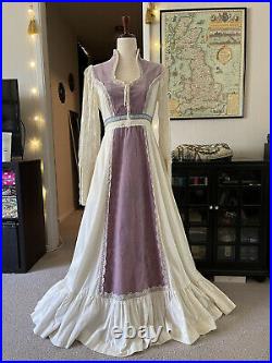 Gunne Sax Rare Size 13 Purple Velvet Maxi Dress, 70s Prairie Dress
