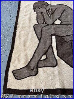 Handmade Rug Brown Beige Hand-Knotted Thinking man Vintage Rare! 35 X 48