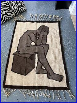 Handmade Rug Brown Beige Hand-Knotted Thinking man Vintage Rare! 35 X 48