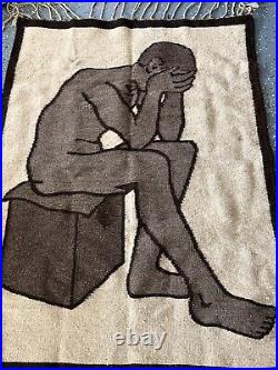 Handmade Rug Brown Beige Hand-Knotted Thinking man Vintage Rare! 35 X 48