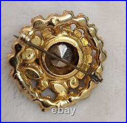 JULIANA Vintage Flower Glass Rhinestone Layered Domed Brooch Pin RARE Antique