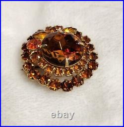 JULIANA Vintage Flower Glass Rhinestone Layered Domed Brooch Pin RARE Antique