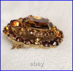 JULIANA Vintage Flower Glass Rhinestone Layered Domed Brooch Pin RARE Antique