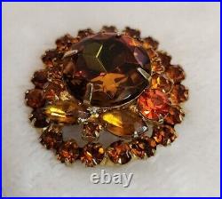 JULIANA Vintage Flower Glass Rhinestone Layered Domed Brooch Pin RARE Antique