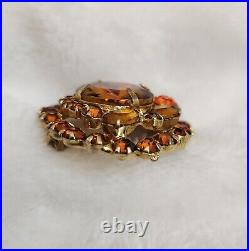 JULIANA Vintage Flower Glass Rhinestone Layered Domed Brooch Pin RARE Antique