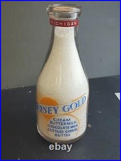 Jersey Gold Milk Bottle 1QT Michigan Very Rare Bottle Vintage History Antique