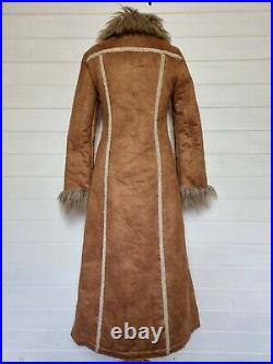 MISS SIXTY RARE Brown Faux Suede & Fur Afghan Long Coat (Size S/UK 8-10) Vintage