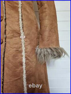 MISS SIXTY RARE Brown Faux Suede & Fur Afghan Long Coat (Size S/UK 8-10) Vintage