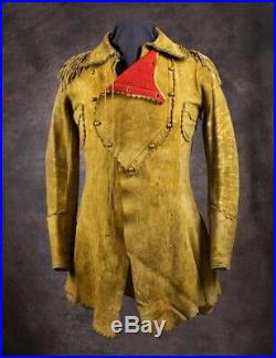 Men's Native American Rare Buckskin Beaded Leather Jacket Fringes War Shirt AZ03