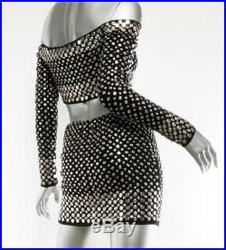 NORMA KAMALI Womens VINTAGE Black NICKEL-STUDDED Mini Skirt Crop Top Set S RARE