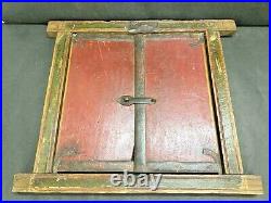Old Vintage Rare Antique Handmade Iron Fitted Old Color Wooden Window Door