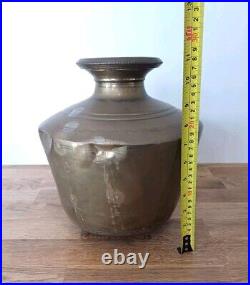 Old Vintage Rare Handmade Unique Rich Patina Heavy Big Brass Pot / Vase