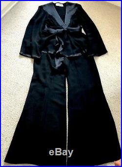 Ossie Clark Rare Vintage Black Crepe & Satin Trouser Suit Size 12. 1969 to 1970